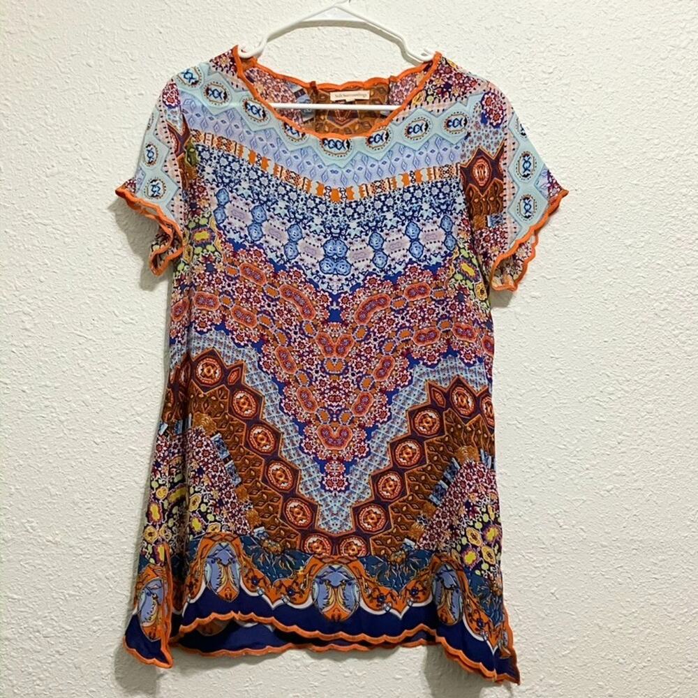 Soft Surroundings Boho Tunic Top Semi Sheer Scallop Edges Lightweight Airy Sz S